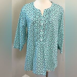 Talbots boho green/blue geometric top